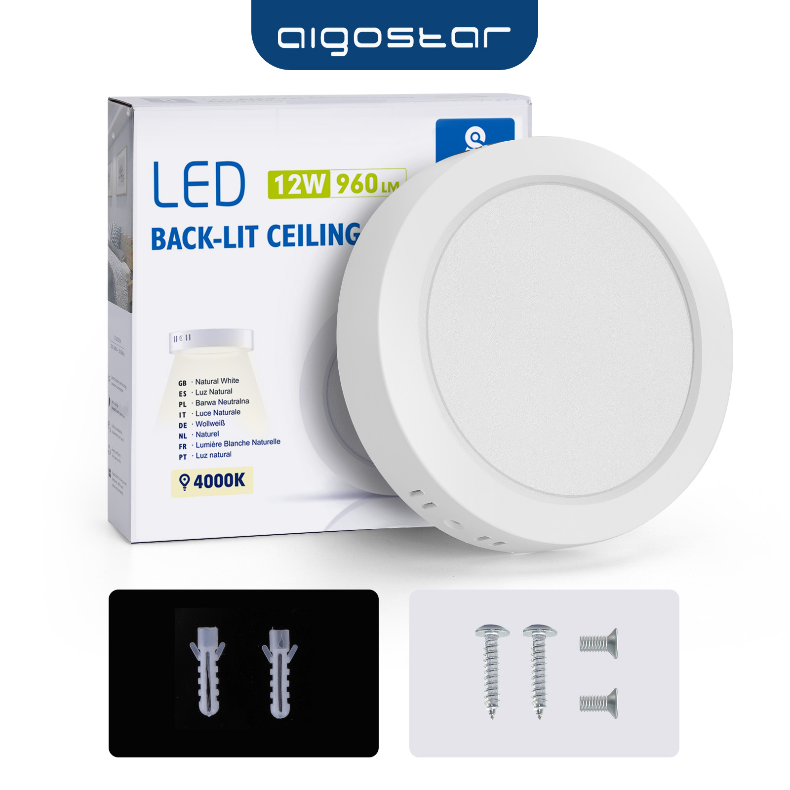 Downlight E6 LED De Superficie Redondo 12W Luz Natural