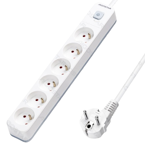 Aigostar Regleta alargador de 6 Tomas con Interruptor