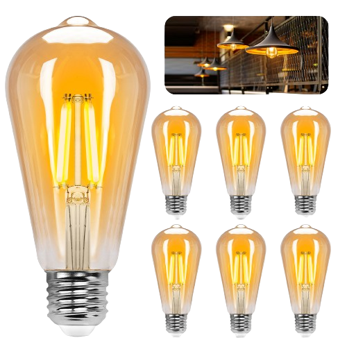 aigostar st64 bombilla edison estilo vintage bombilla led e27 casquillo gordo 10w equivalente a 77w bombilla de filamento led blanco calido 2200k angulo de haz 360 no regulable pack 6 uds