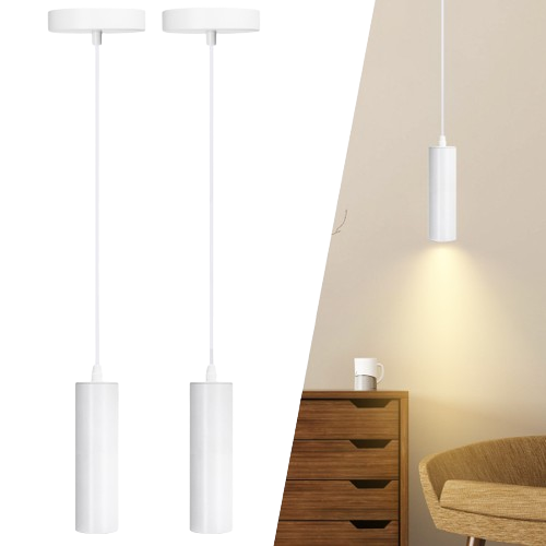 aigostar lampara de techo gu10 blanca moderna lampara colgante cilindrica de 20 cm lampara colgante de techo foco metal tubo pack 2 uds no incluye bombilla