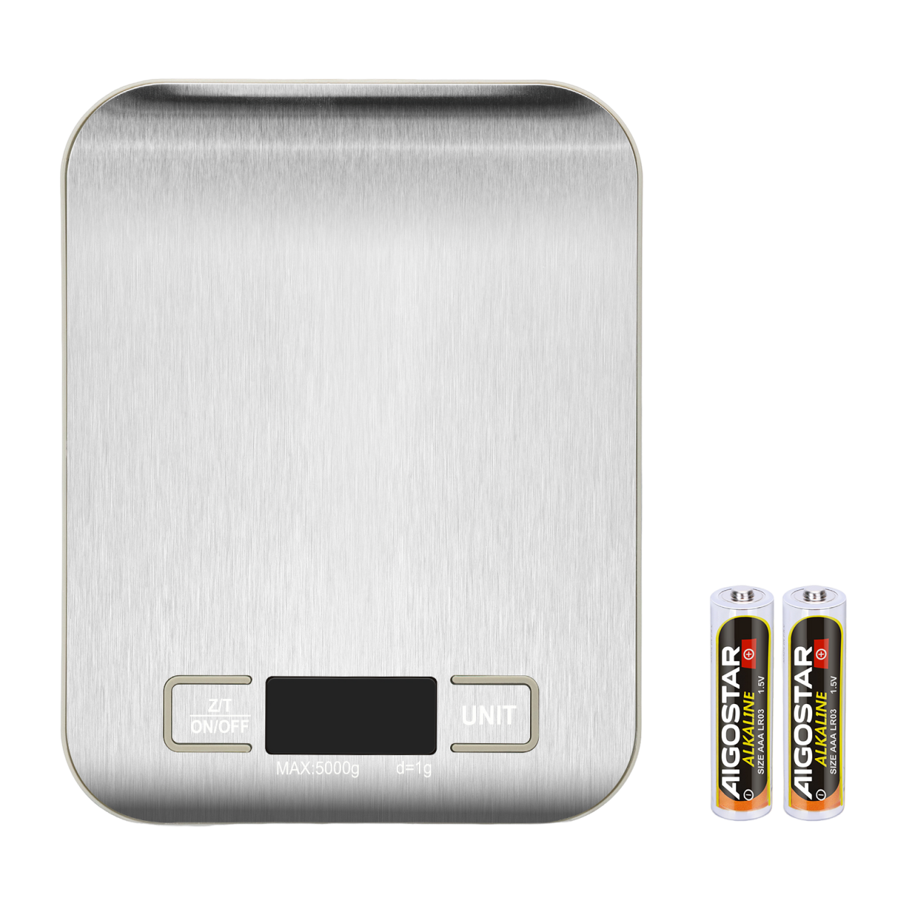 Aigostar Báscula de Cocina con Pantalla LCD, Acero Inoxidable, Balanza de Alimentos Multifuncional 5 kg