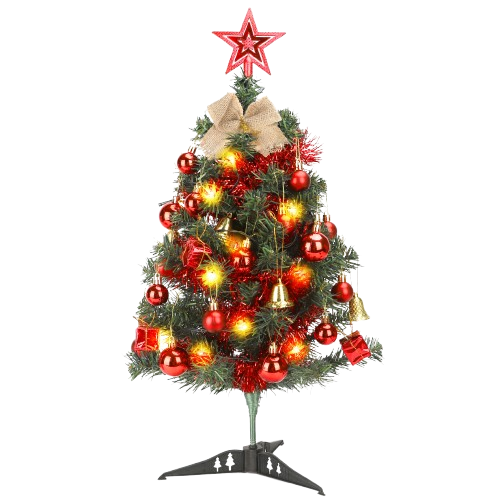 Aigostar Árbol de Navidad con Luces Incorporadas 30 LEDs, Árbol de Navidad Pequeño 60cm con 42 Adornos Colgantes, Ideal para la Decoración Navideña del Interior del Hogar