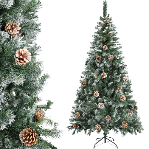Aigostar 180 CM Árbol de Navidad Artificial de Blanco Nevado, 650 ramas frondosas y 43 piñas naturales para Decoración Navideña de Interior, Incluye Soporte Metálica,Montaje Fácil