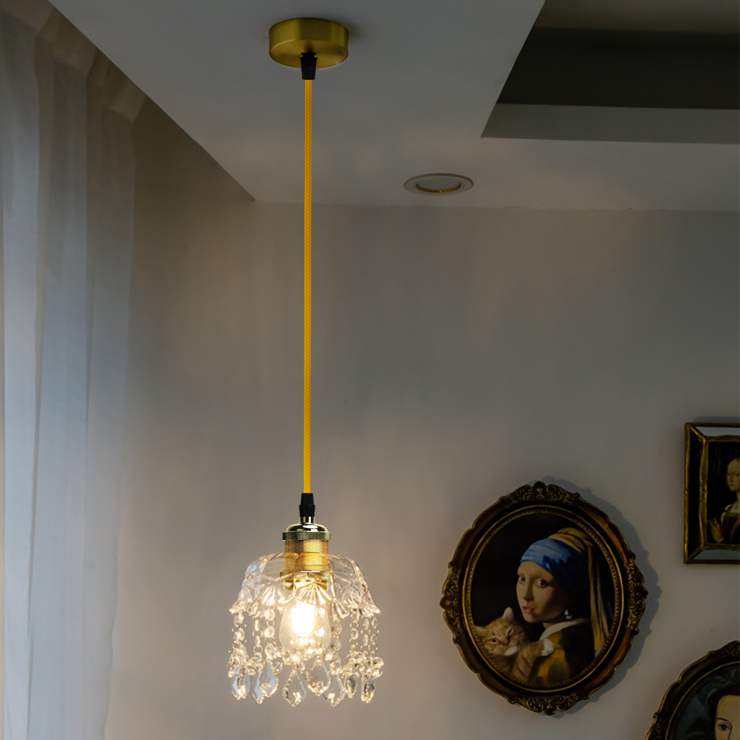 Aigostar Suspension en Métal E27,Support de Lampe à Suspension avec Montage au Plafond,Câble de 1 m, Or Antique