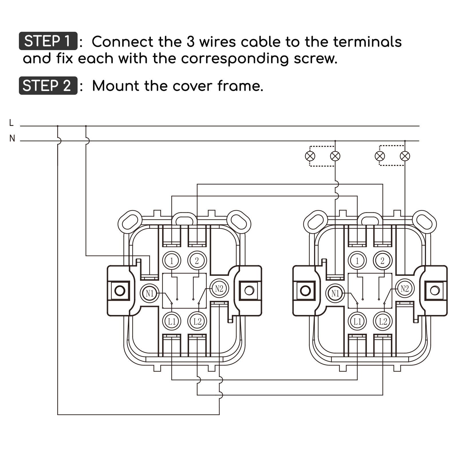 interruptor alemán de 2 vías y 2 llaves, blanco