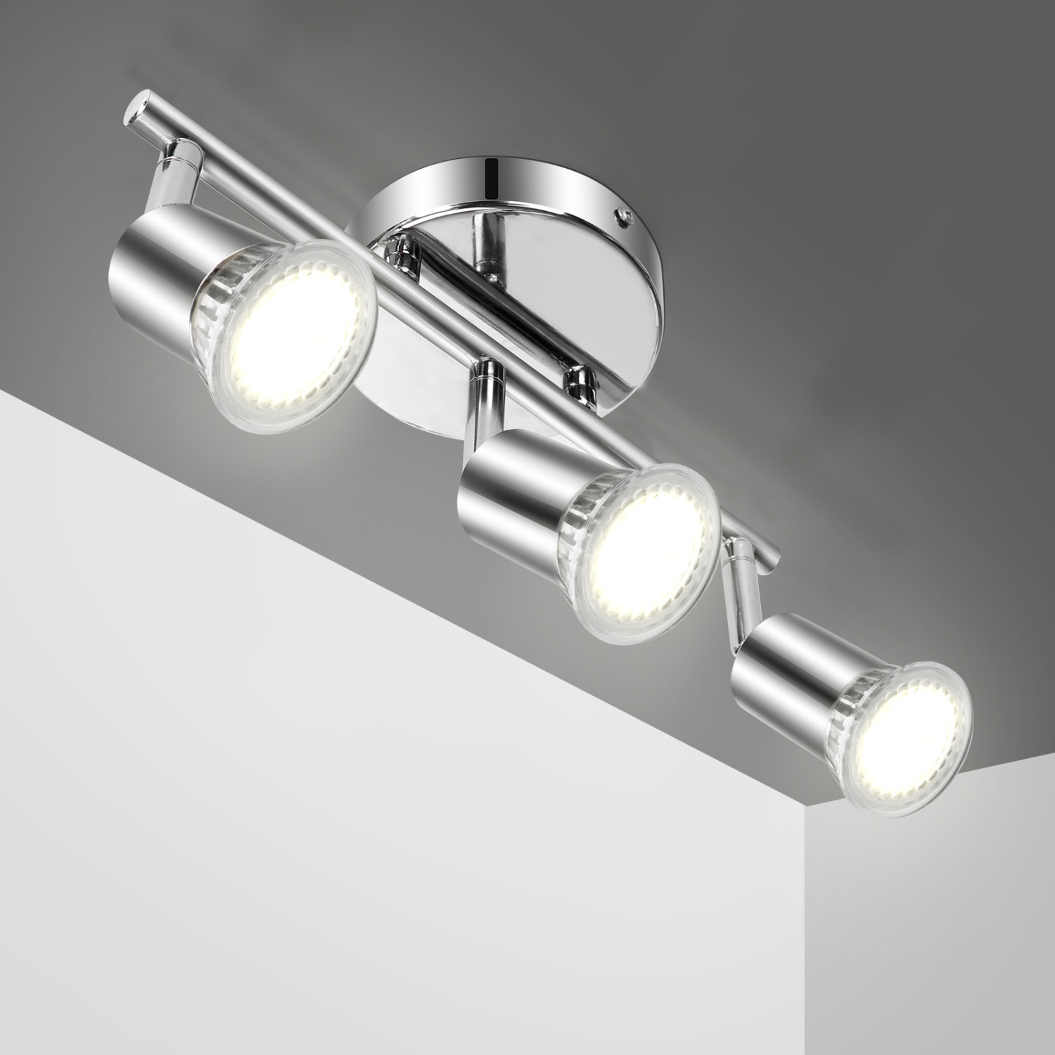 Aigostar Lámpara de Techo LED Focos, Plafón con Focos GU10 3 Luces para Ángulo Ajustable y Giratorio para Interior Focos de Techo Orientables para Dormitorio Cocina Níquel Mate (Sin bombillas)
