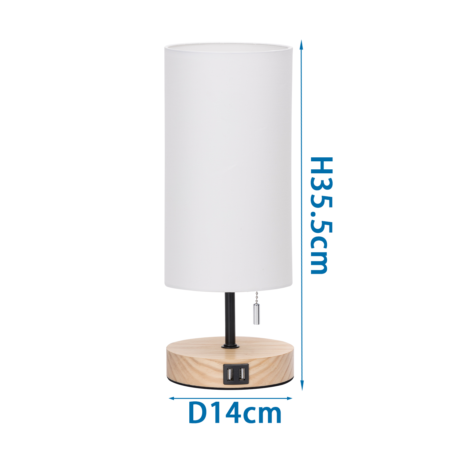 lámpara de madera para escritorio con dos USB