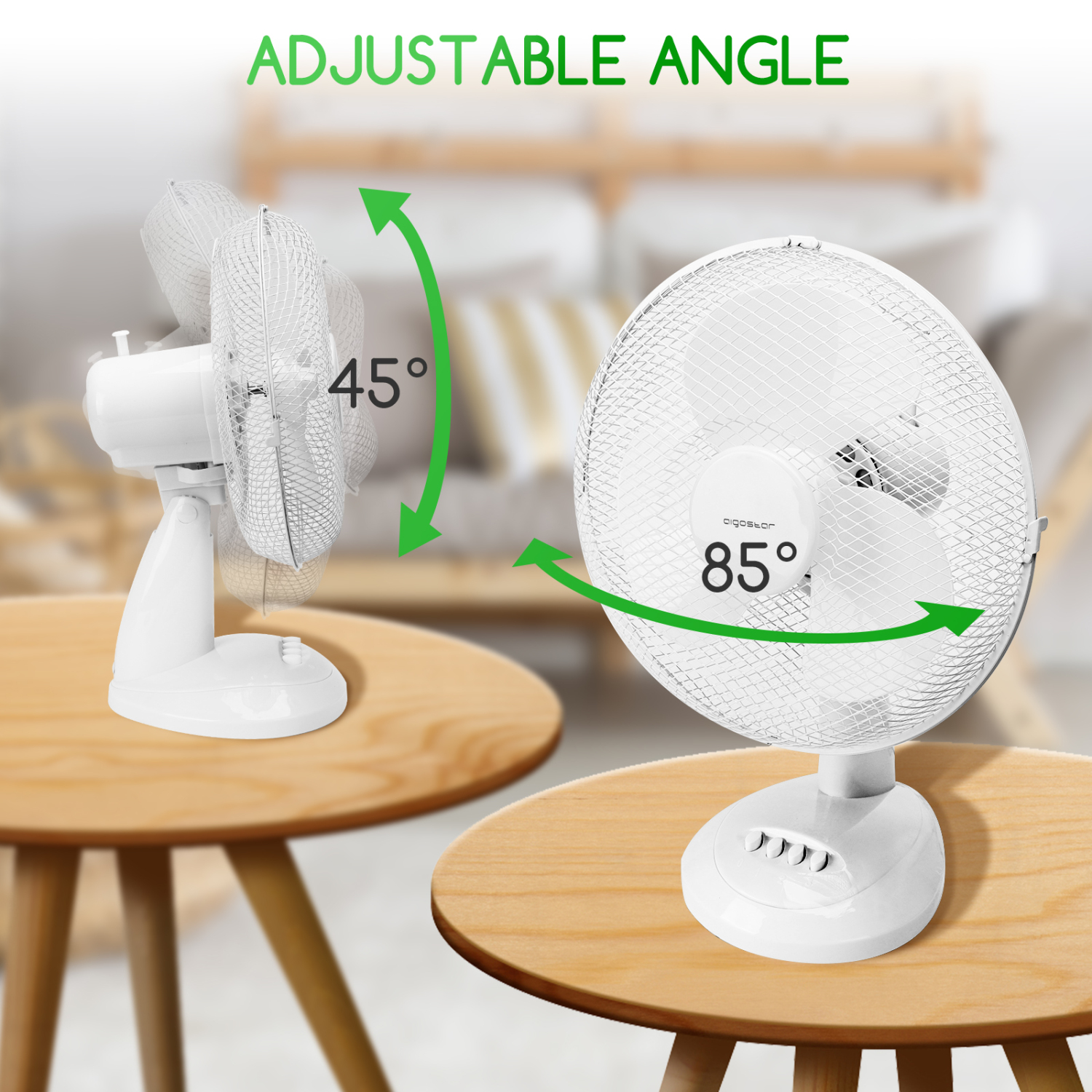 Aigostar Louis 33JTN - Ventilateur de table, 3 vitesses, 40W,  2.2kg, oscillation à 80 degrés. Design exclusif.