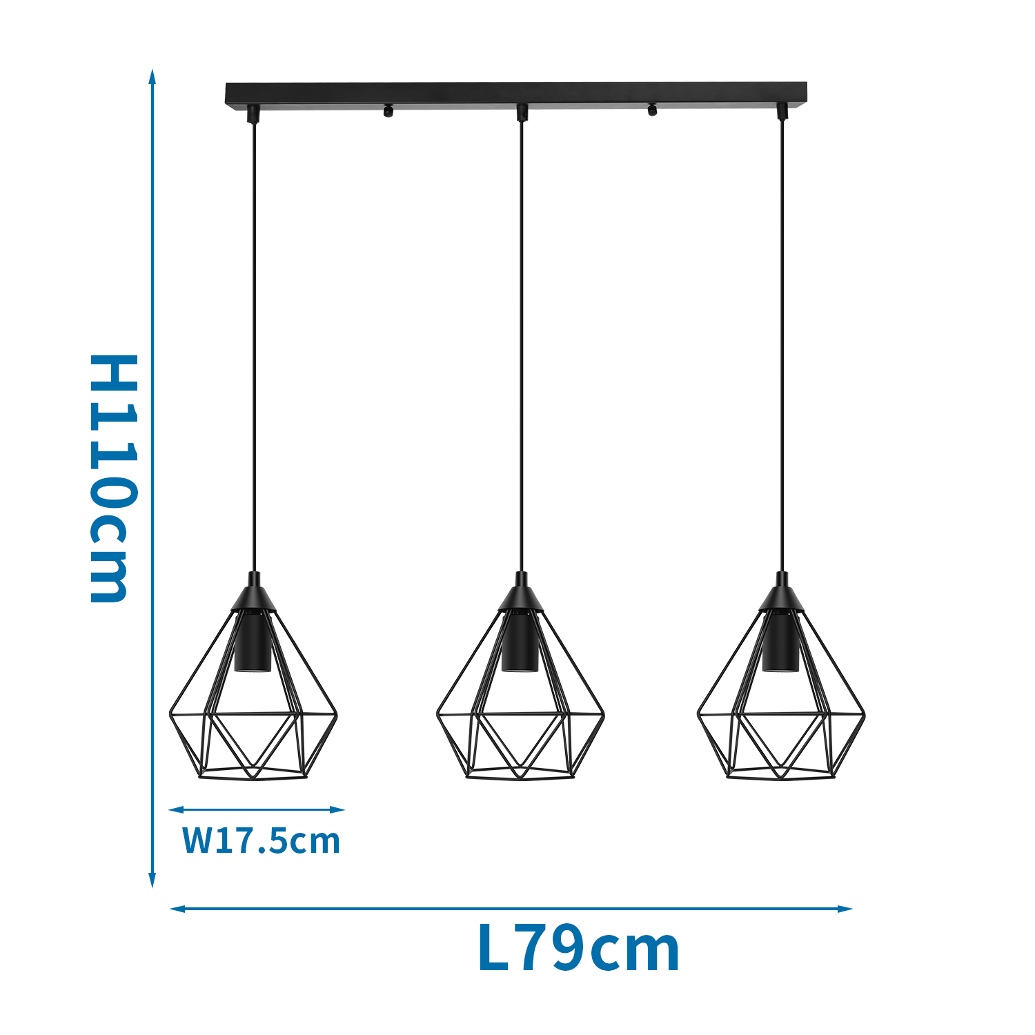 Aigostar 13A4E - Industriële Hanglamp - 3 lichts - E27 fitting - Ø 17.5cm - Eetkamer - Slaapkamer - excl. lichtbronnen - Zwart