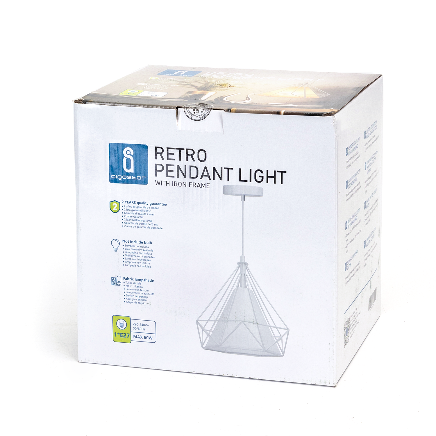 luminaria colgante con casco de hierro