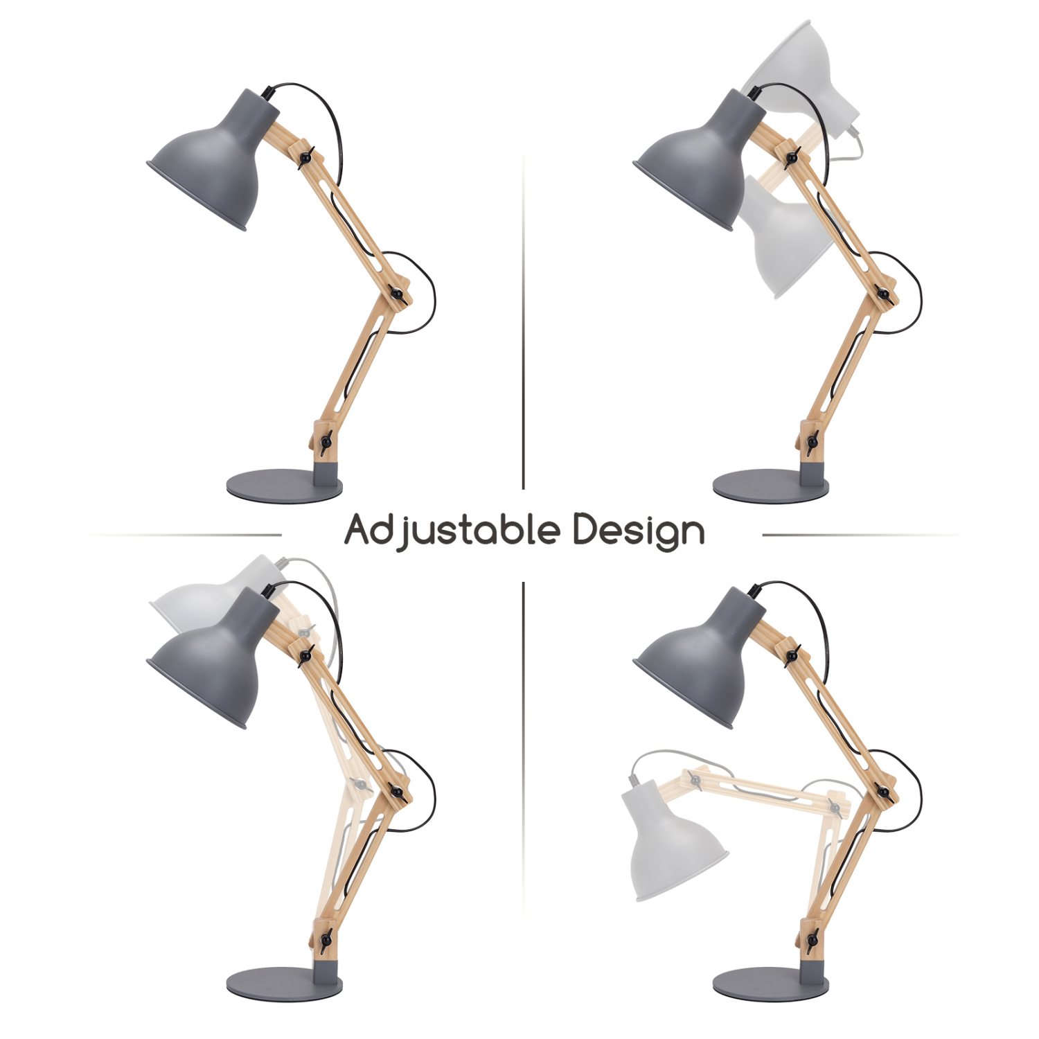 Aigostar 13AS8 - Bureaulamp - Design tafellamp - In hoogte verstelbaar en kantelbaar - H455mm - E27 fitting - Grijs
