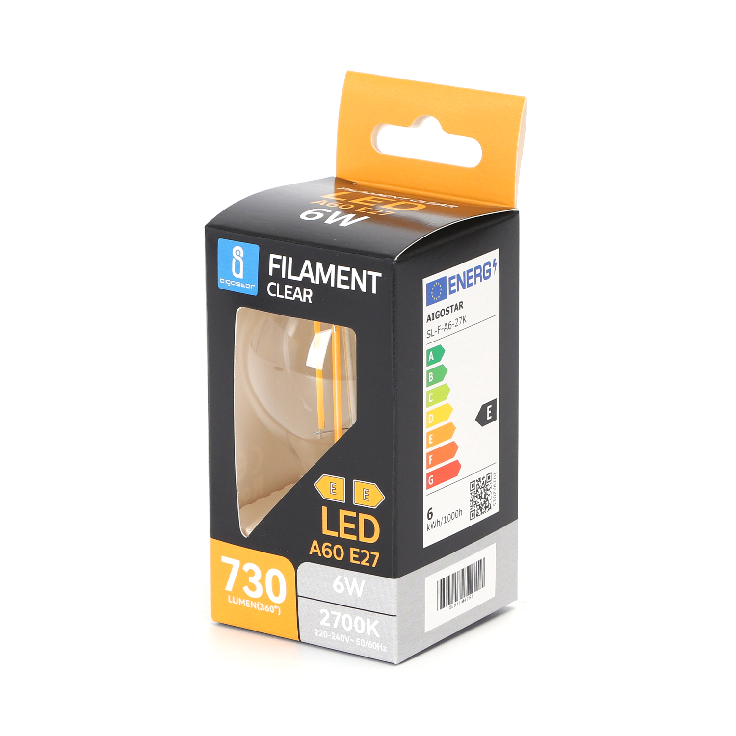 bombilla de filamento LED A60  Luz Cálida  6W