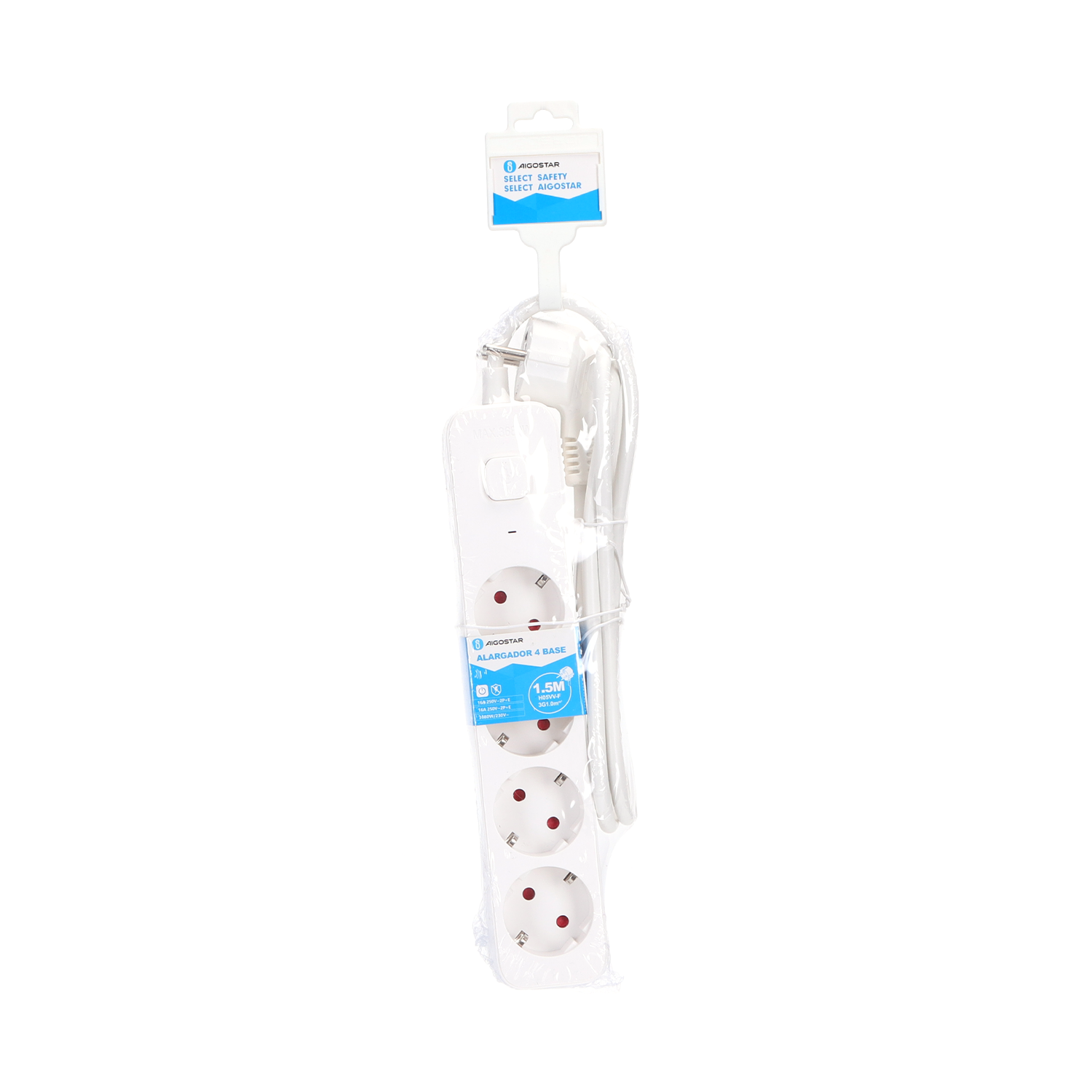 regleta alemana Serie L de 4 vías con interruptor, 1,5 m, 3G, 1,0 ? blanca y gris