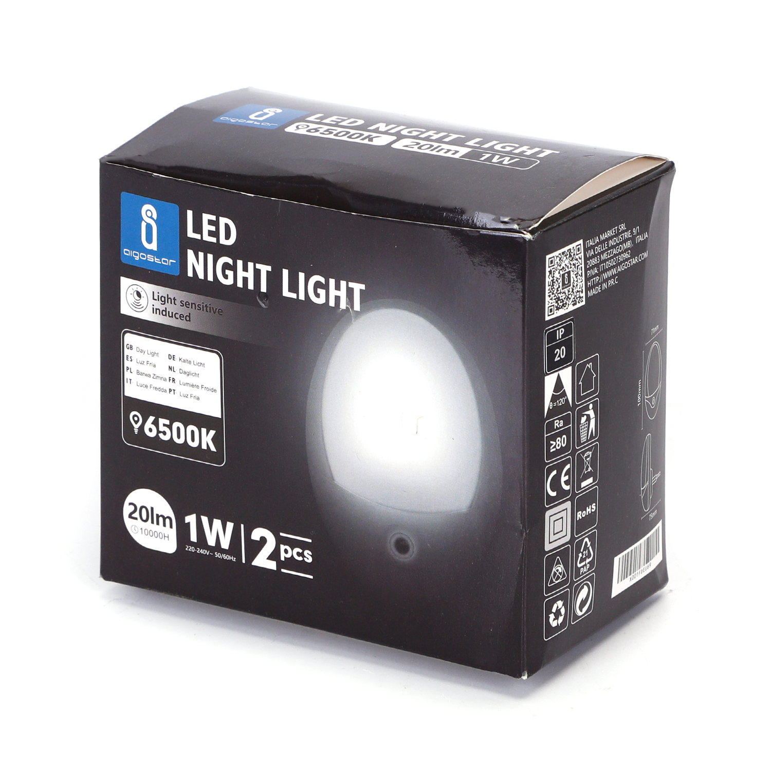 luz LED nocturna con sensor de día/noche (2 piezas) Luz Fría 1W