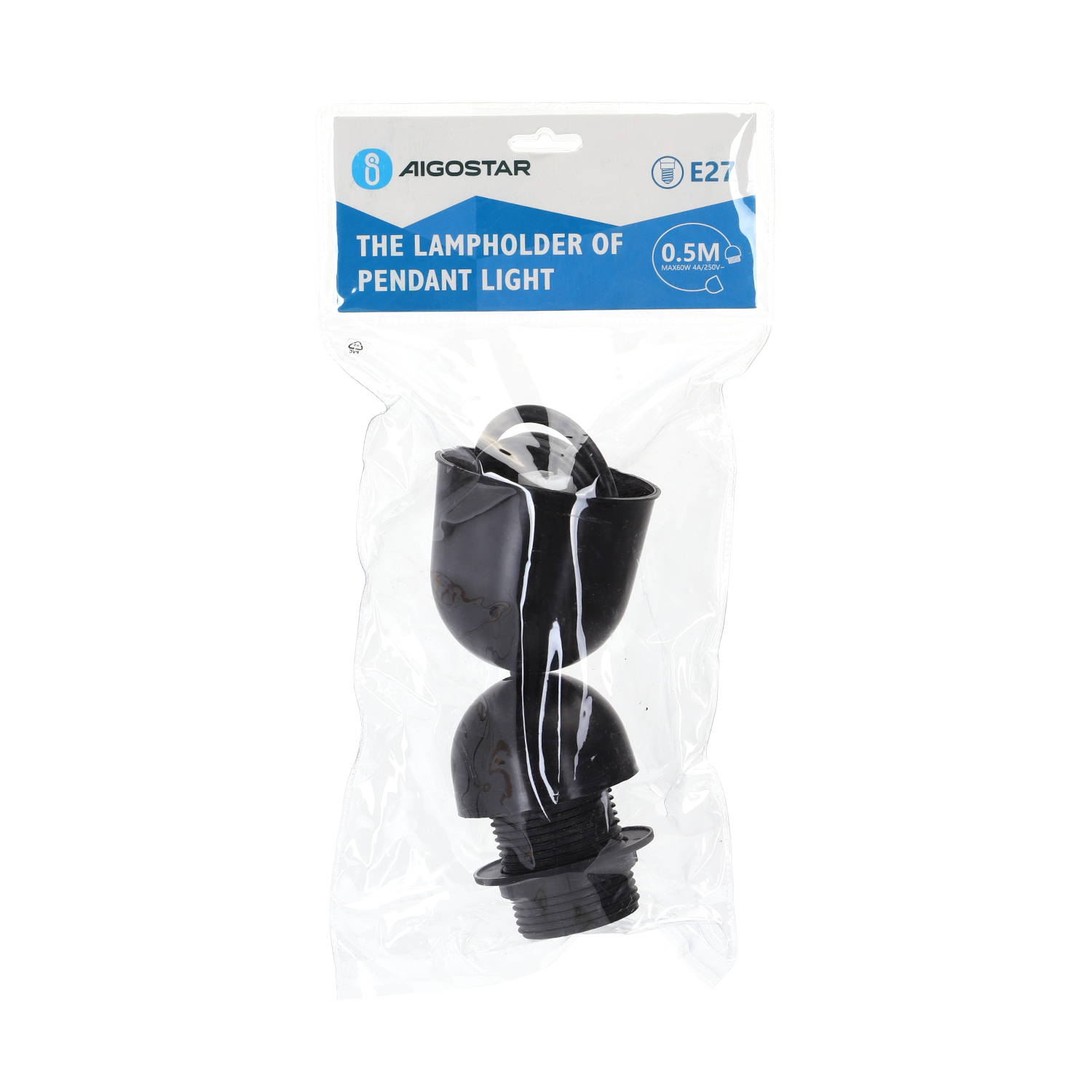 portaLámparas de plástico E27, 2 x 0,75 mm?, 0,5 m, negro