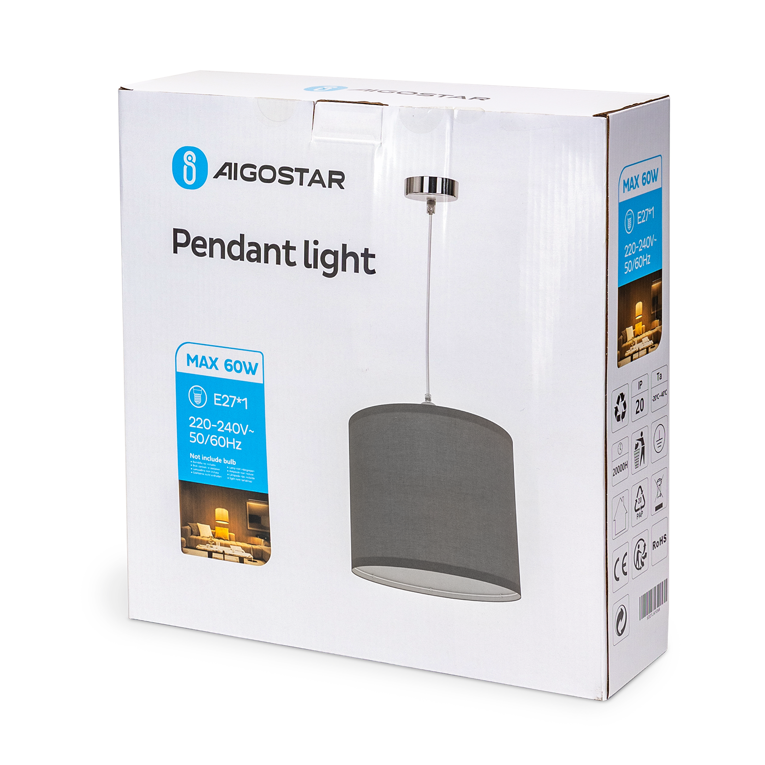 lámpara colgante con tulipa de tela