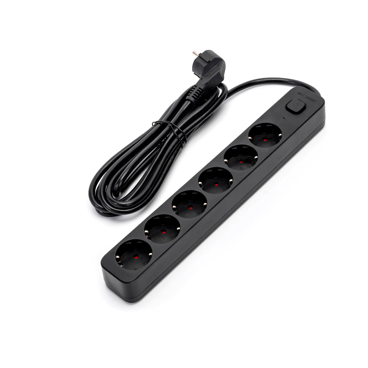 regleta alemana Serie L de 6 vías con interruptor 3 m, 3G, 1,5 mm? negra