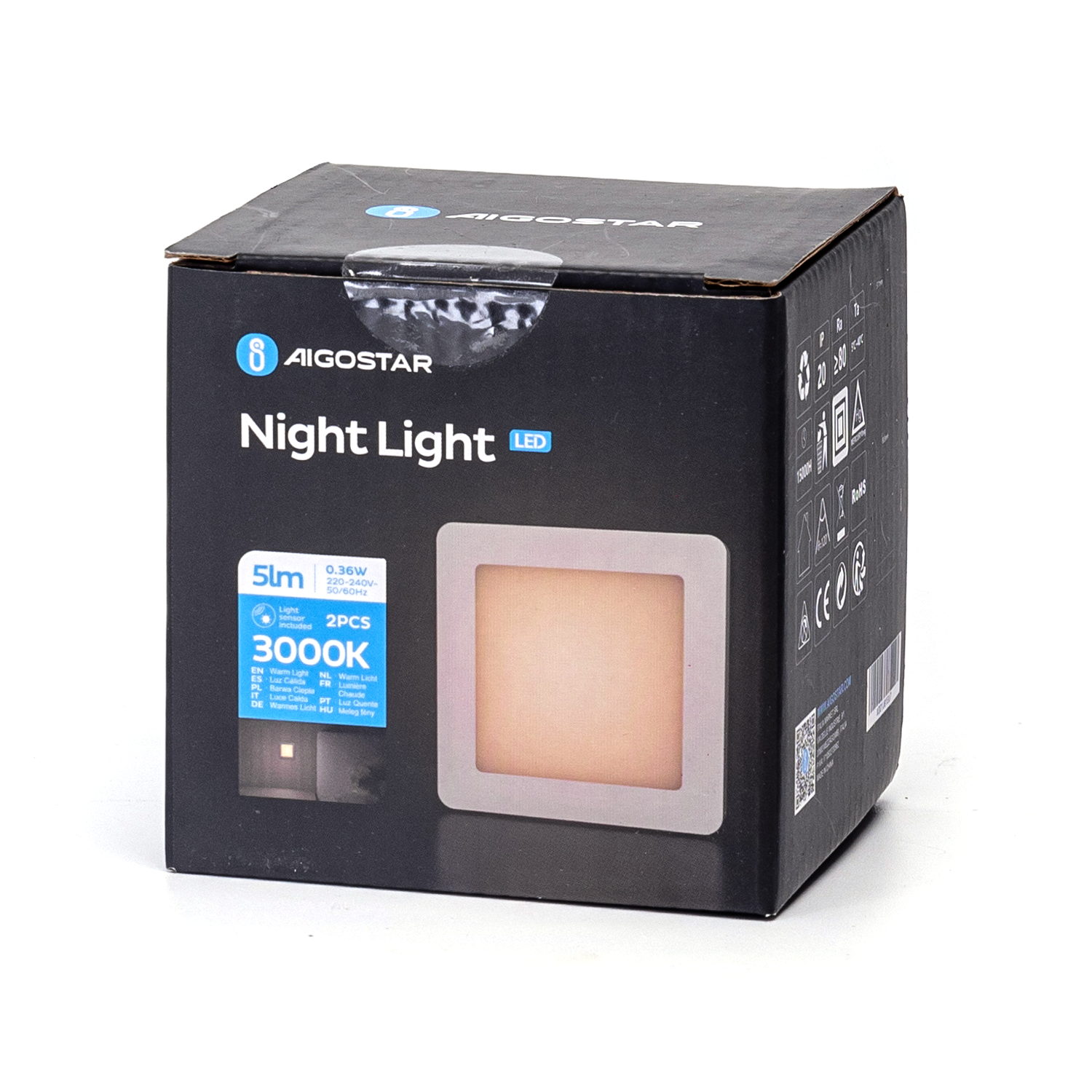 luz LED nocturna con sensor de día/noche 3000K 0.36W