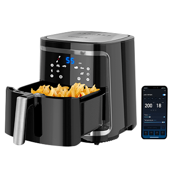 aigostar cube smart - freidora de aire inteligente sin aceite 1900w 7l modo manual pantalla led tactil 7 funciones preestablecidas conexion wifi libre de bpa