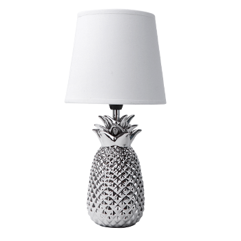 aigostar 197209 - lampara de ceramica casquillo e14 forma de pina plateado lampara de mesa o mesita de noche pantalla de tela lampara escritorio diseno moderno para dormitorio estudio salon