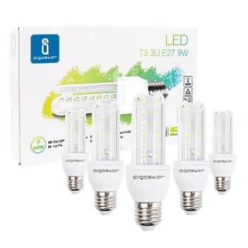 Aigostar - Bombilla LED B5 T3 3U, E27, 9 W, Luz blanca fría 6400K, Ángulo 360°, 720 lúmenes, no regulable - Caja de 5 unidades