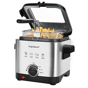 Aigostar Fries 30IZD - Freidora compacta de 1,5 litros, libre de BPA, 1000 watios con gran ventana transparente y temperatura ajustable. Acero inoxidable