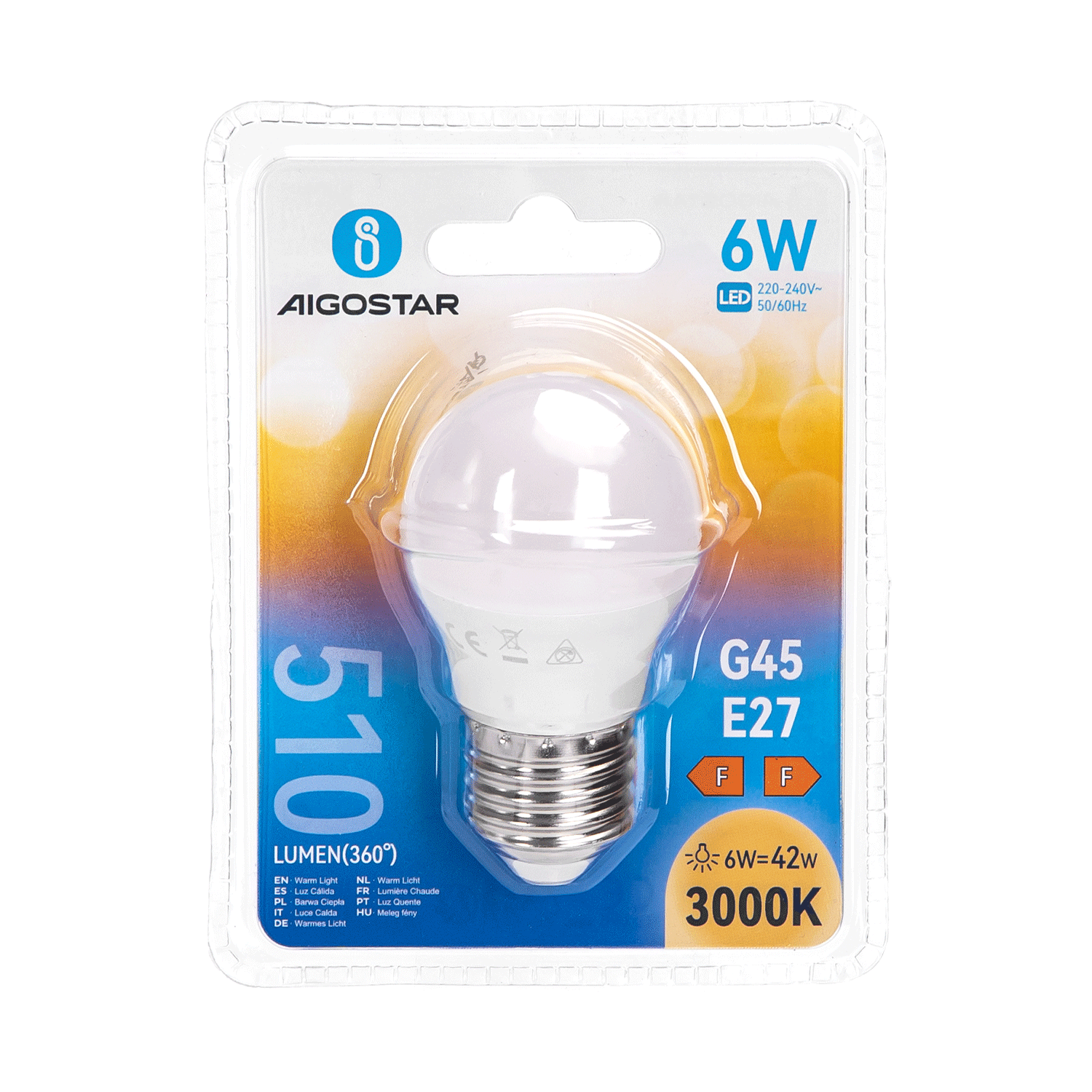 lED G45 E27 6W  Luz Cálida  6W
