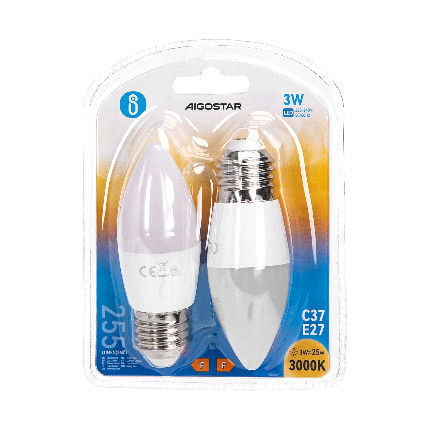 lED C37 E27 3W  Luz Cálida  3W