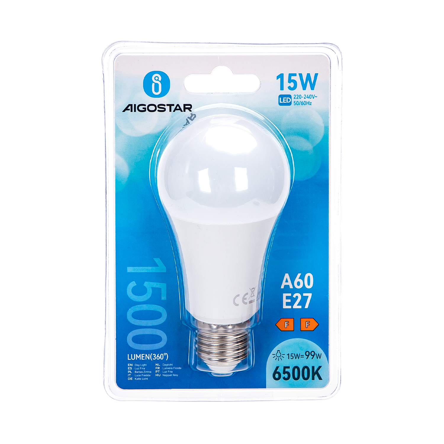 lED A60 E27 15W  Luz Fría  15W