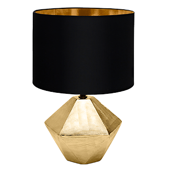 aigostar 197179 - lampara de ceramica casquillo e14 220mm forma de diamante dorado lampara de mesa o mesita de noche pantalla de tela lampara escritorio diseno moderno para estudio salon etc