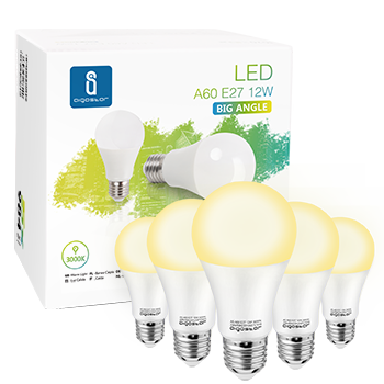 Aigostar  Bombilla LED  E27 12W, Luz calida 3000K, 984 Lúmenes,  Ángulo 280°,No regulable,Bombillas LED A60 - 5 Unidades