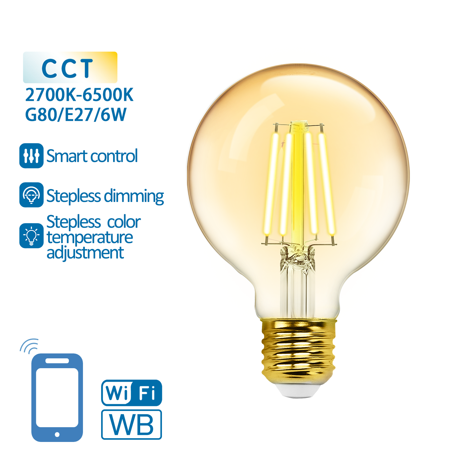 bombilla WiFi de filamento inteligente WB G80 E27 (?mbar)