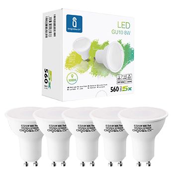Aigostar - Bombilla LED 8W GU10, Luz calida 3000K, 560lm, Esmerilada, no regulable - Caja de 5 unidades