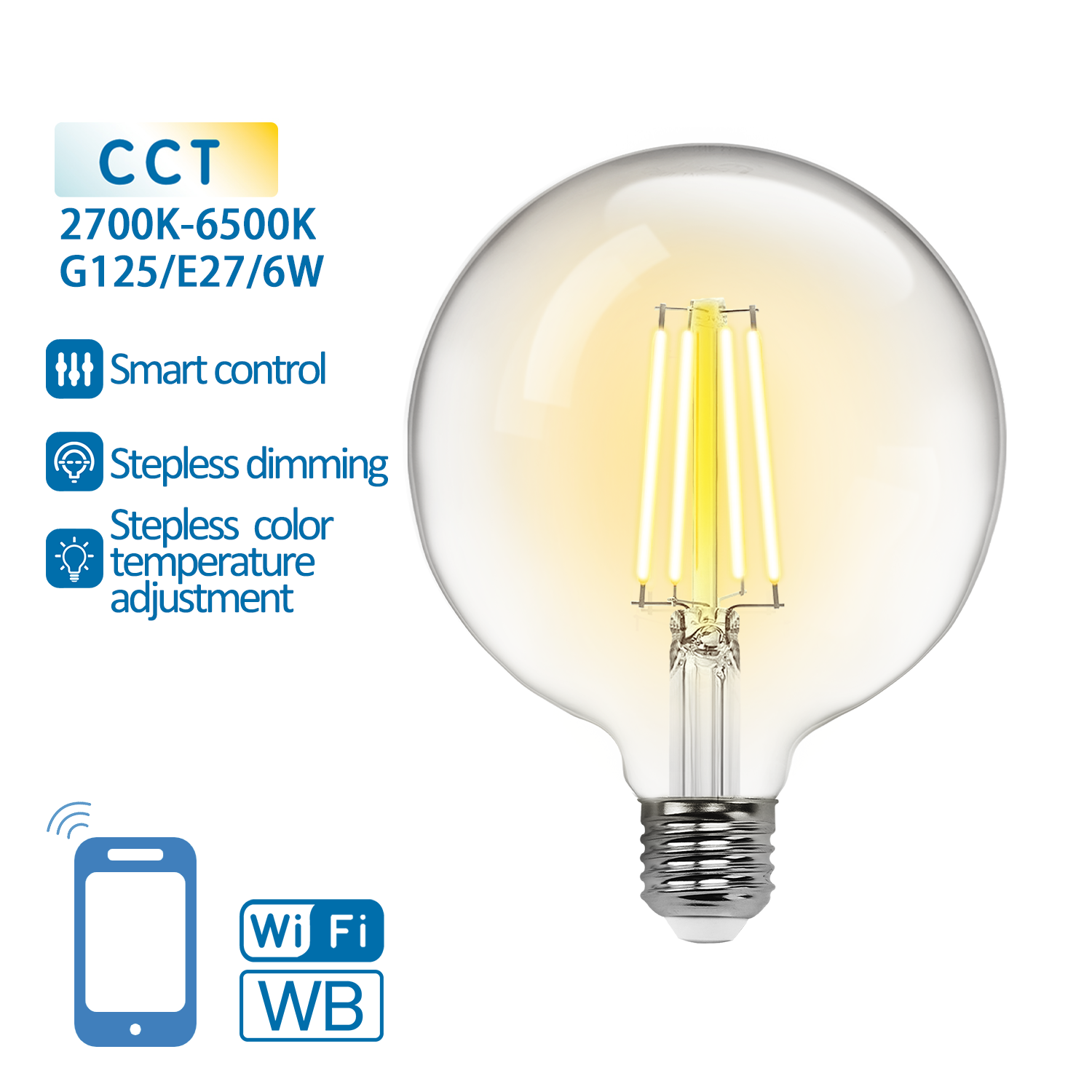bombilla WiFi de filamento inteligente WB G125 E27 (Transparente)