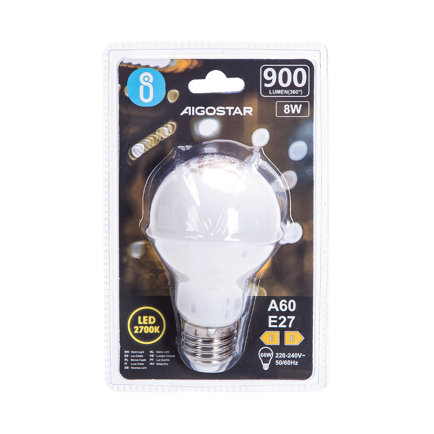 bombilla de filamento LED A60  Luz Cálida  8W  E27