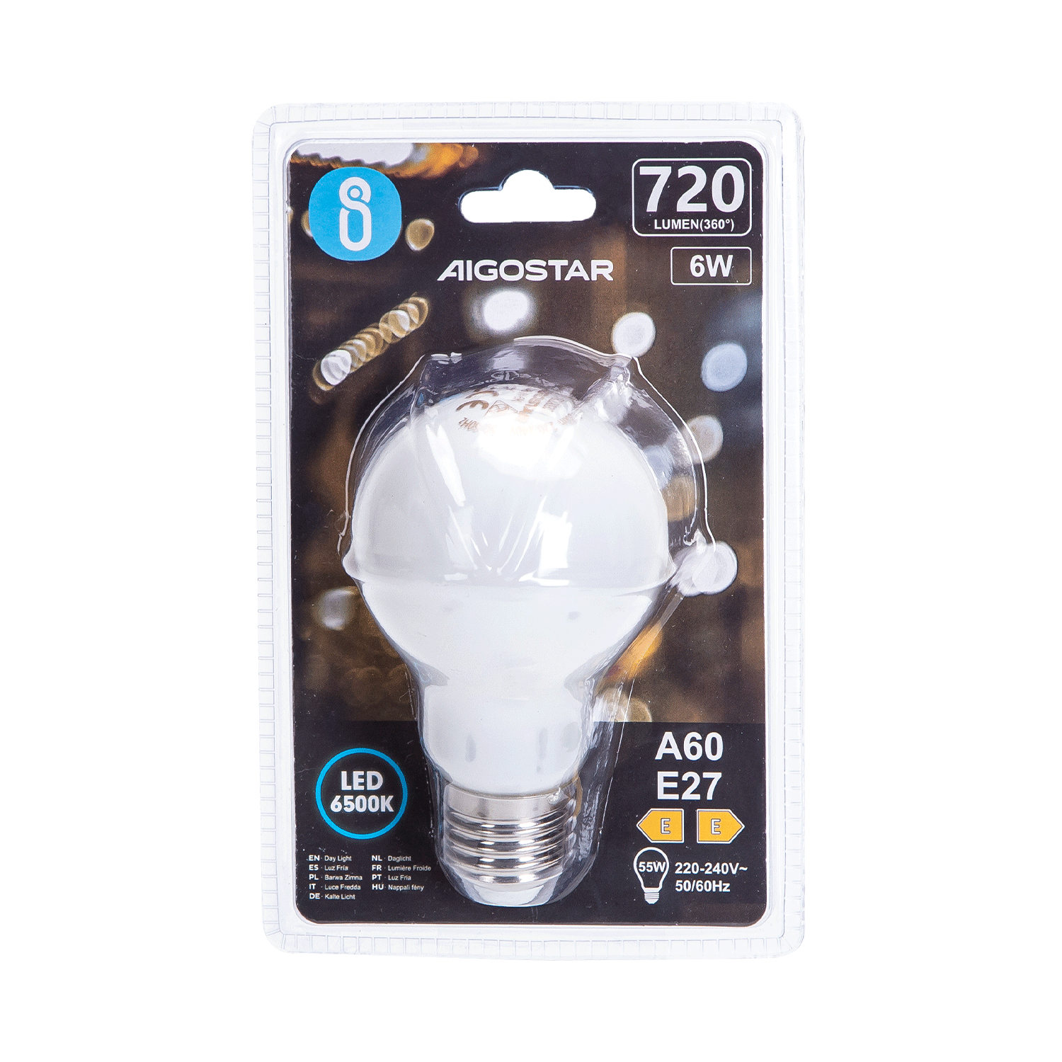 bombilla de filamento LED A60  Luz Fría  6W  E27