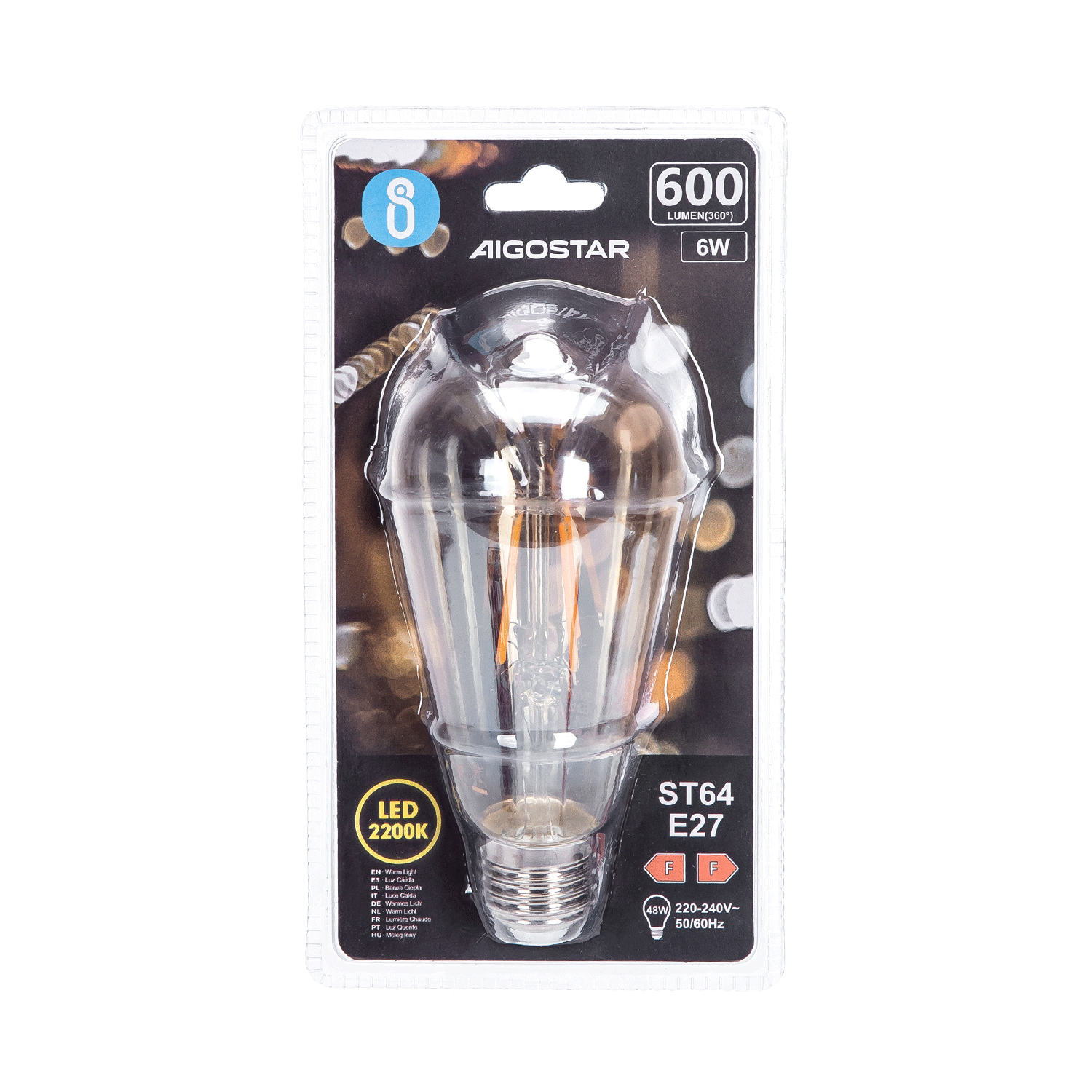 bombilla de filamento LED ST64  Luz Cálida  6W  E27