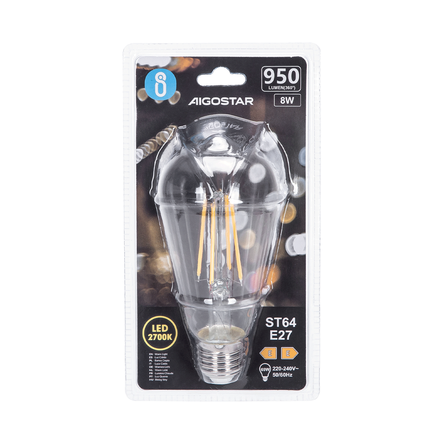 bombilla de filamento LED ST64  Luz Cálida  8W  E27