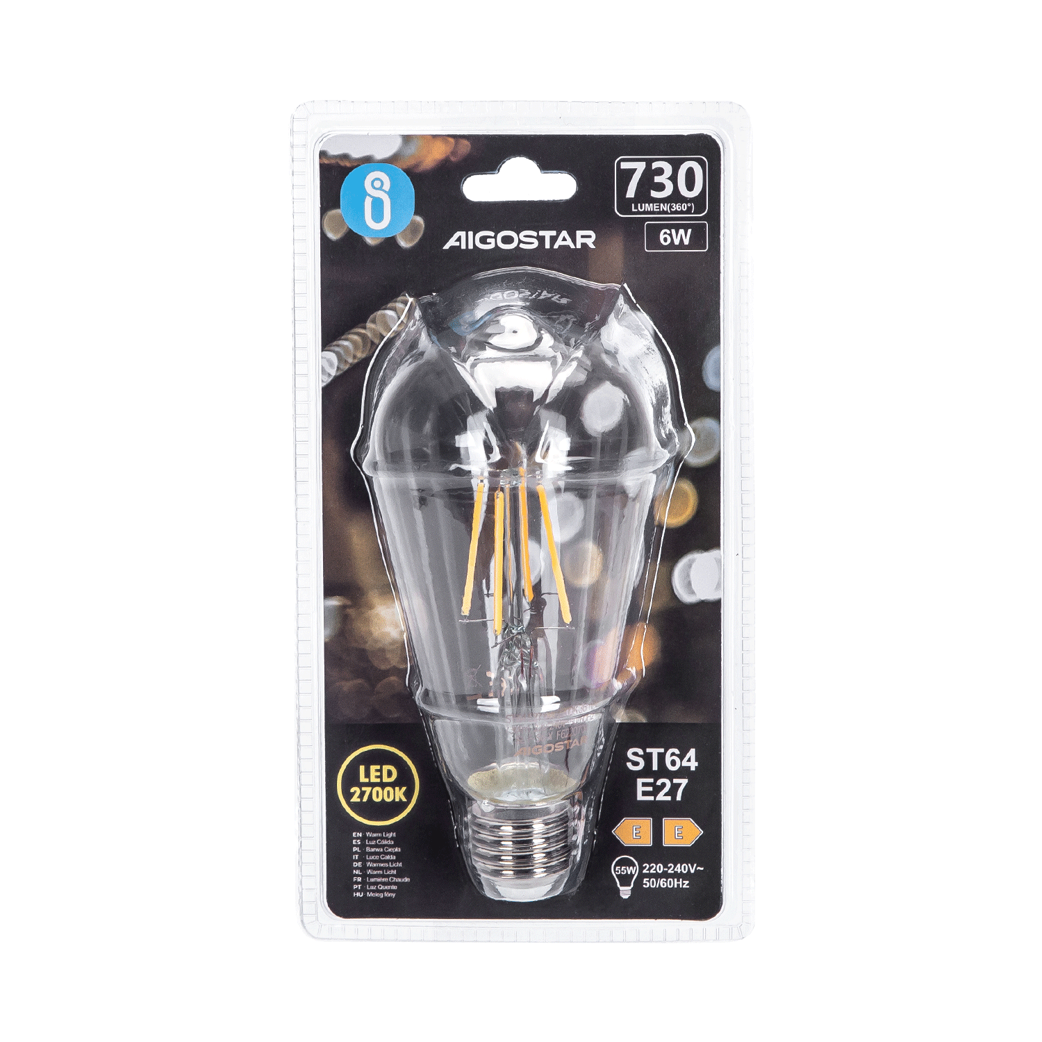 bombilla de filamento LED ST64  Luz Cálida  6W  E27