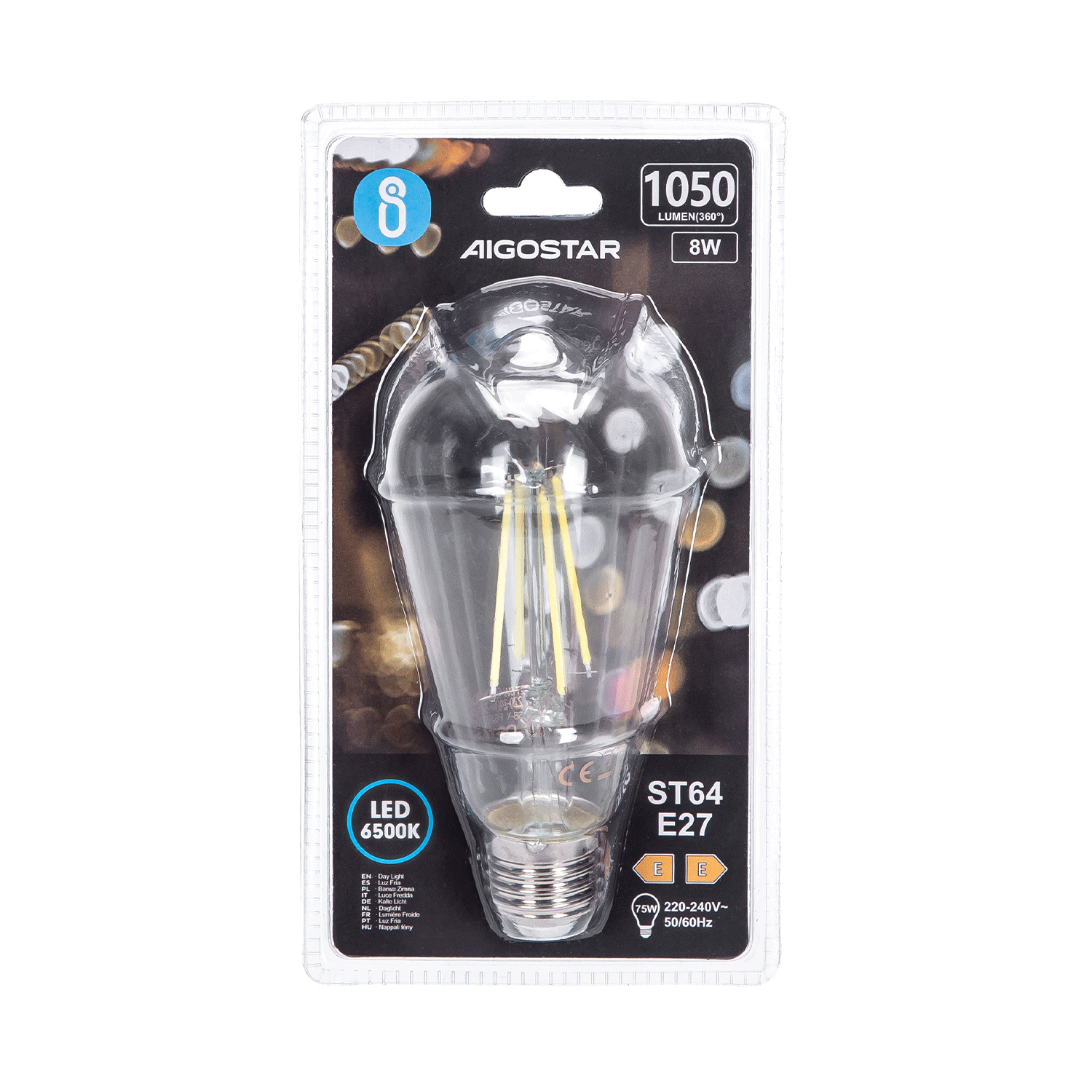 bombilla de filamento LED ST64  Luz Fría  8W  E27