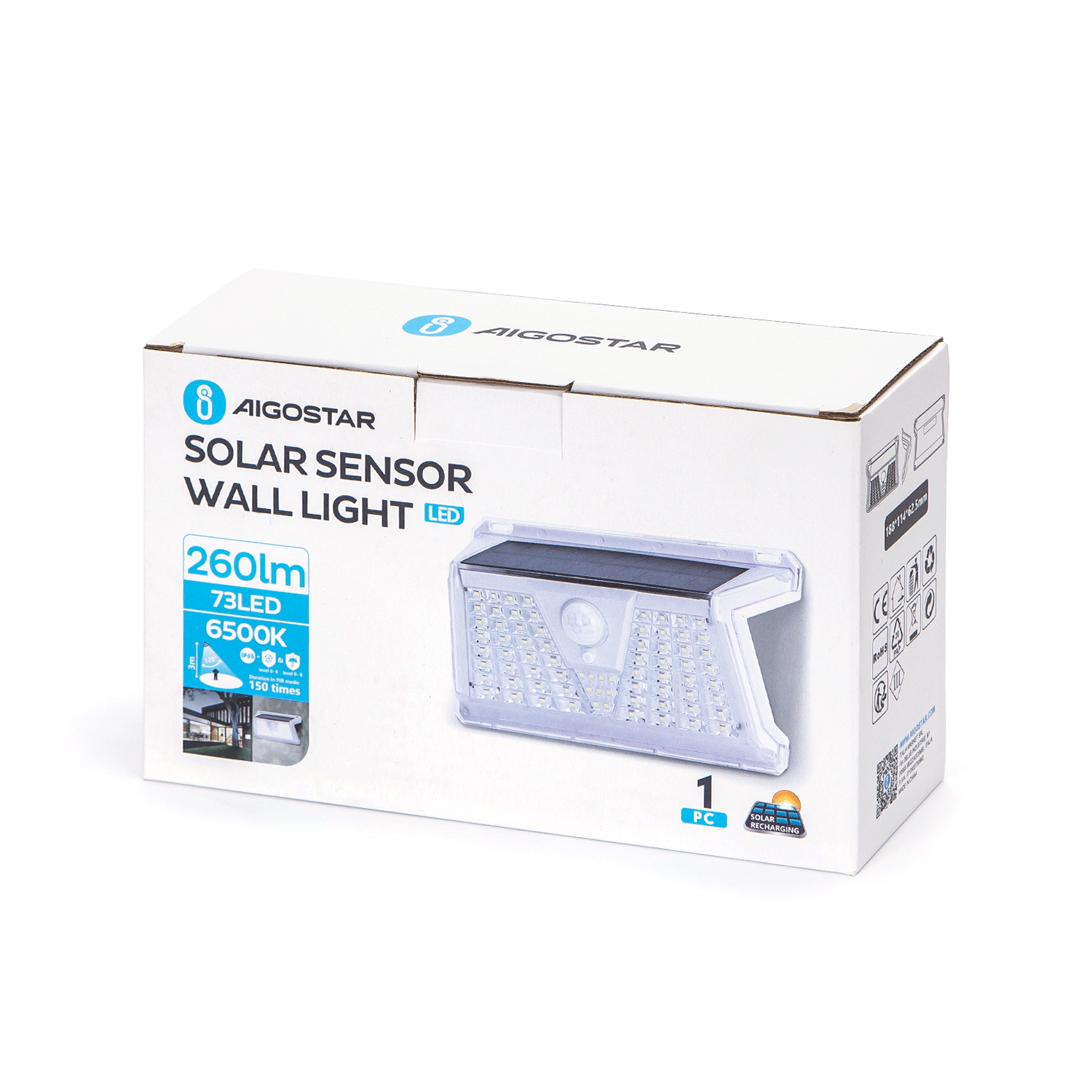 lámpara led con sensor solar de pared luz fría