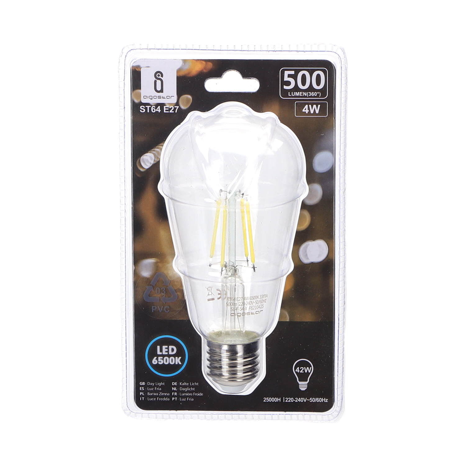bombilla de filamento LED ST64  Luz Fría  4w  E27