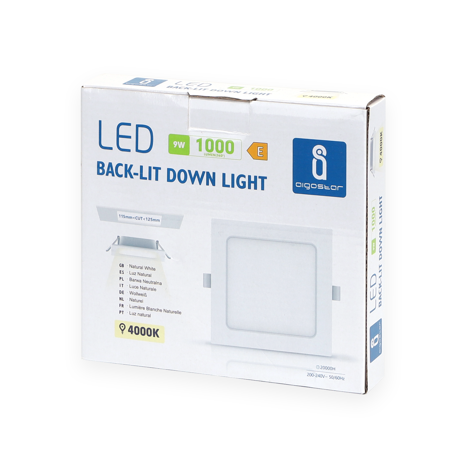 downlight E6 LED empotrable cuadrado 9W Luz natural