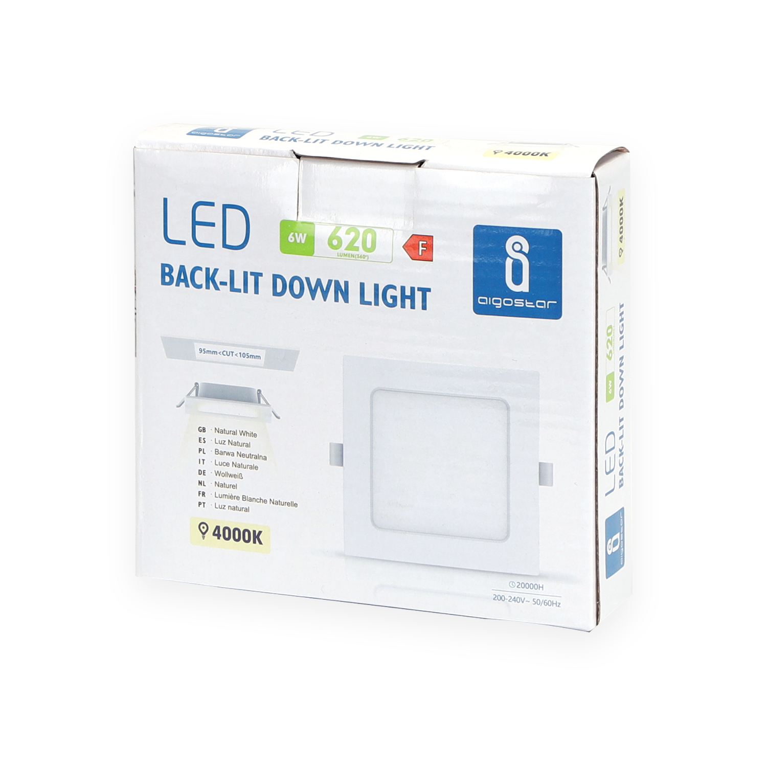 downlight E6 LED empotrable cuadrado 6W Luz natural