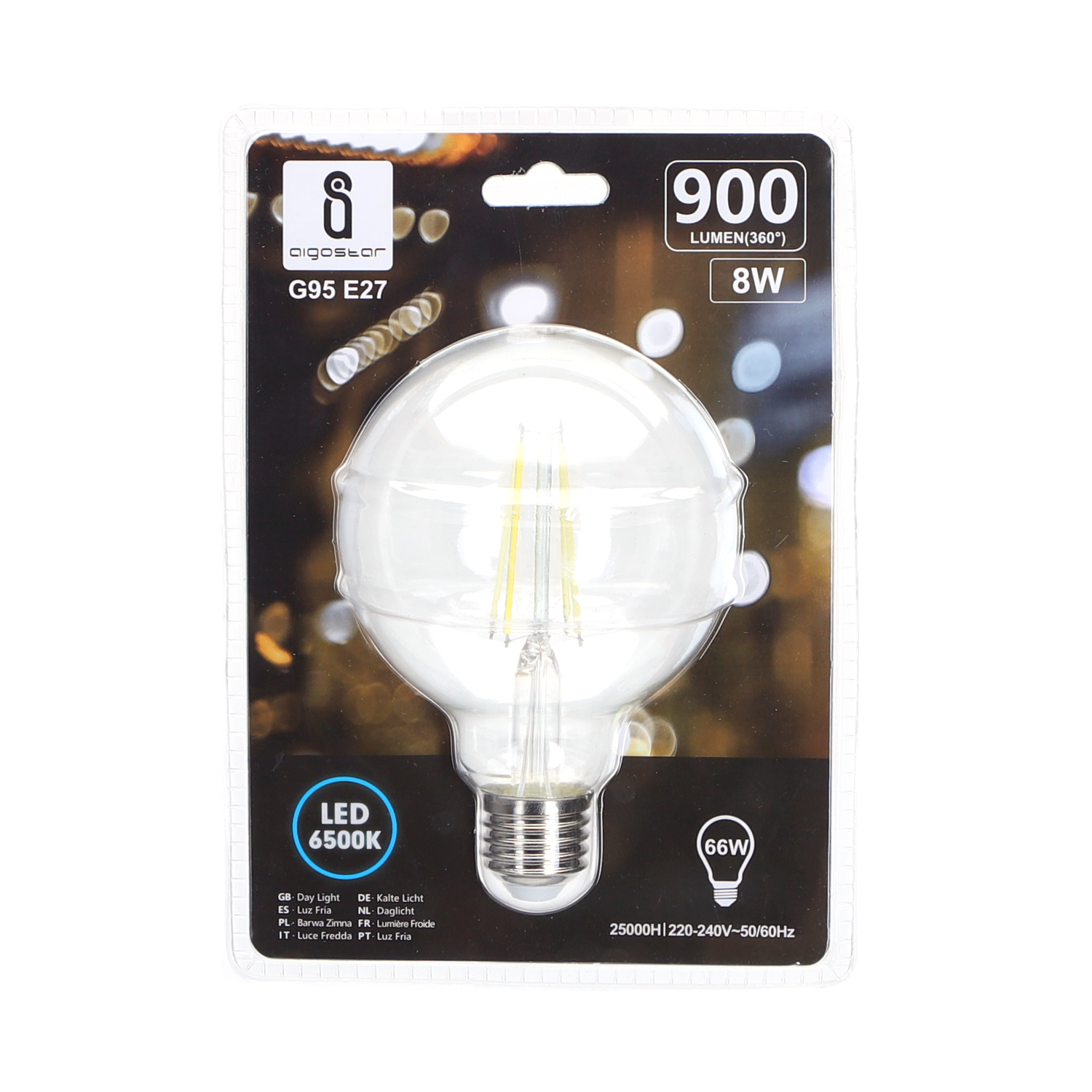 bombilla de filamento LED G95  Luz Fría  8W  E27