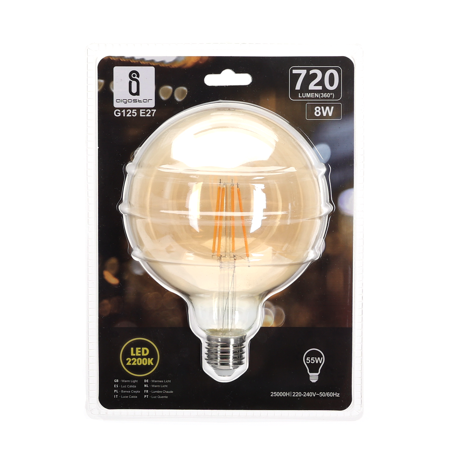 bombilla de filamento LED G125  Luz Cálida  8W  E27