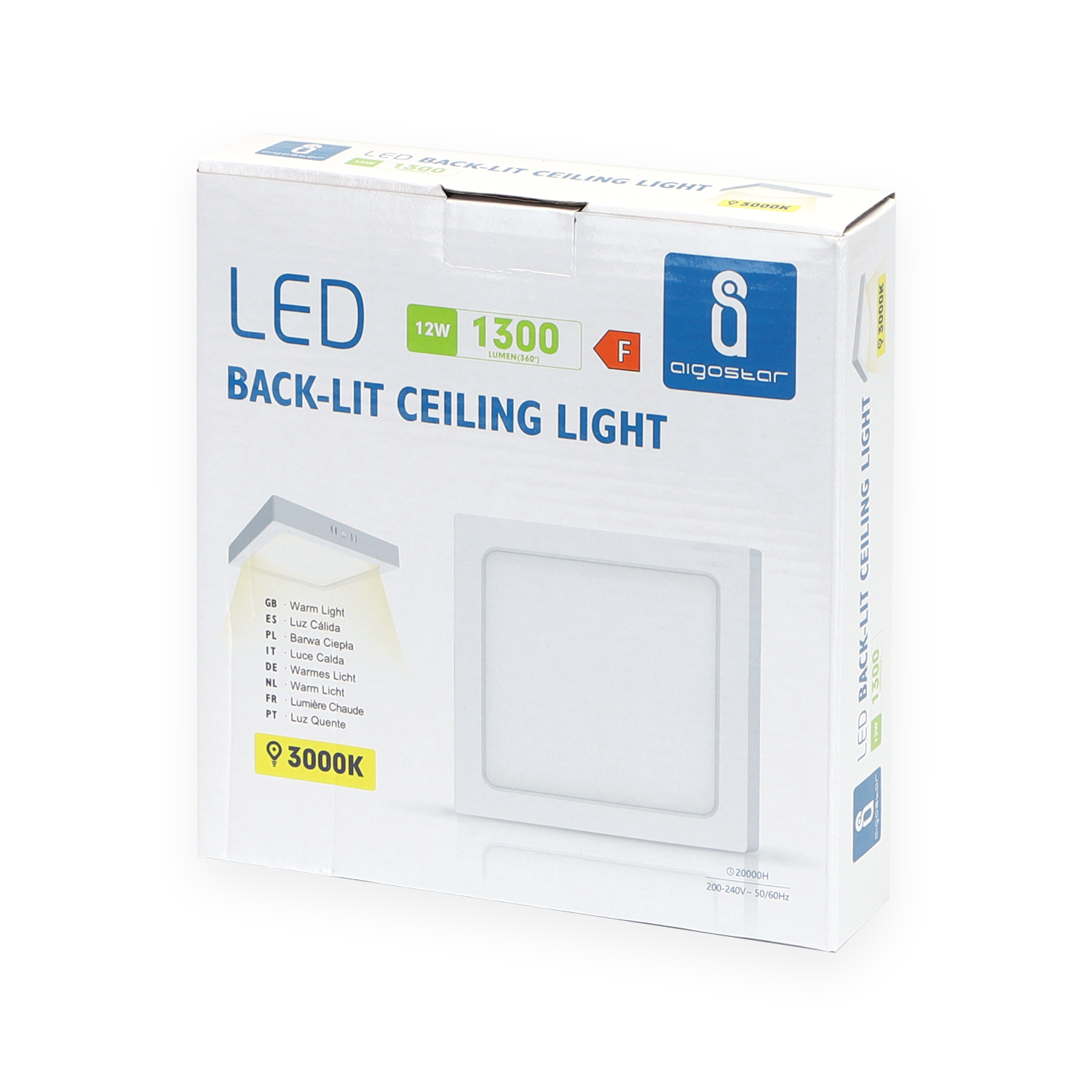 downlight E6 LED de superficie cuadrado 12W Luz cálida