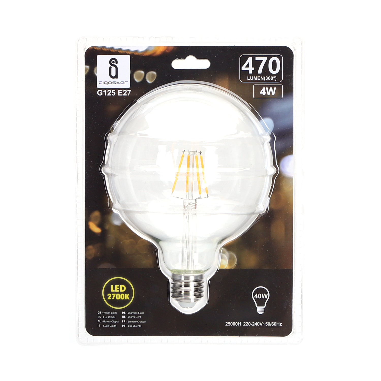 bombilla de filamento LED G125  Luz Cálida  4w  E27