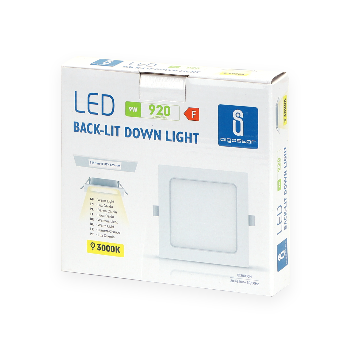 downlight E6 LED empotrable cuadrado 9W Luz cálida