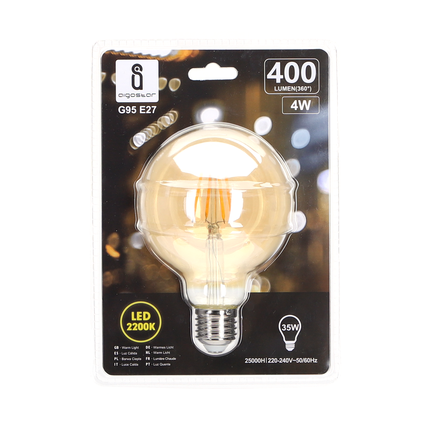 bombilla G95 de filamento LED Luz Cálida 4w E27